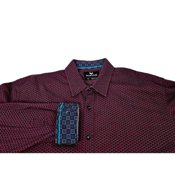 Buttercloth Geometric Flip Cuff Button Up Shirt Men's 3XL Regular Fit Red - Picture 1 of 12